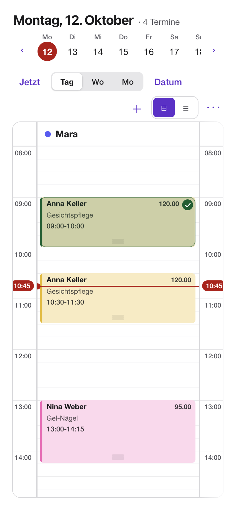 Kalender: der Salontag mit Beispieldaten