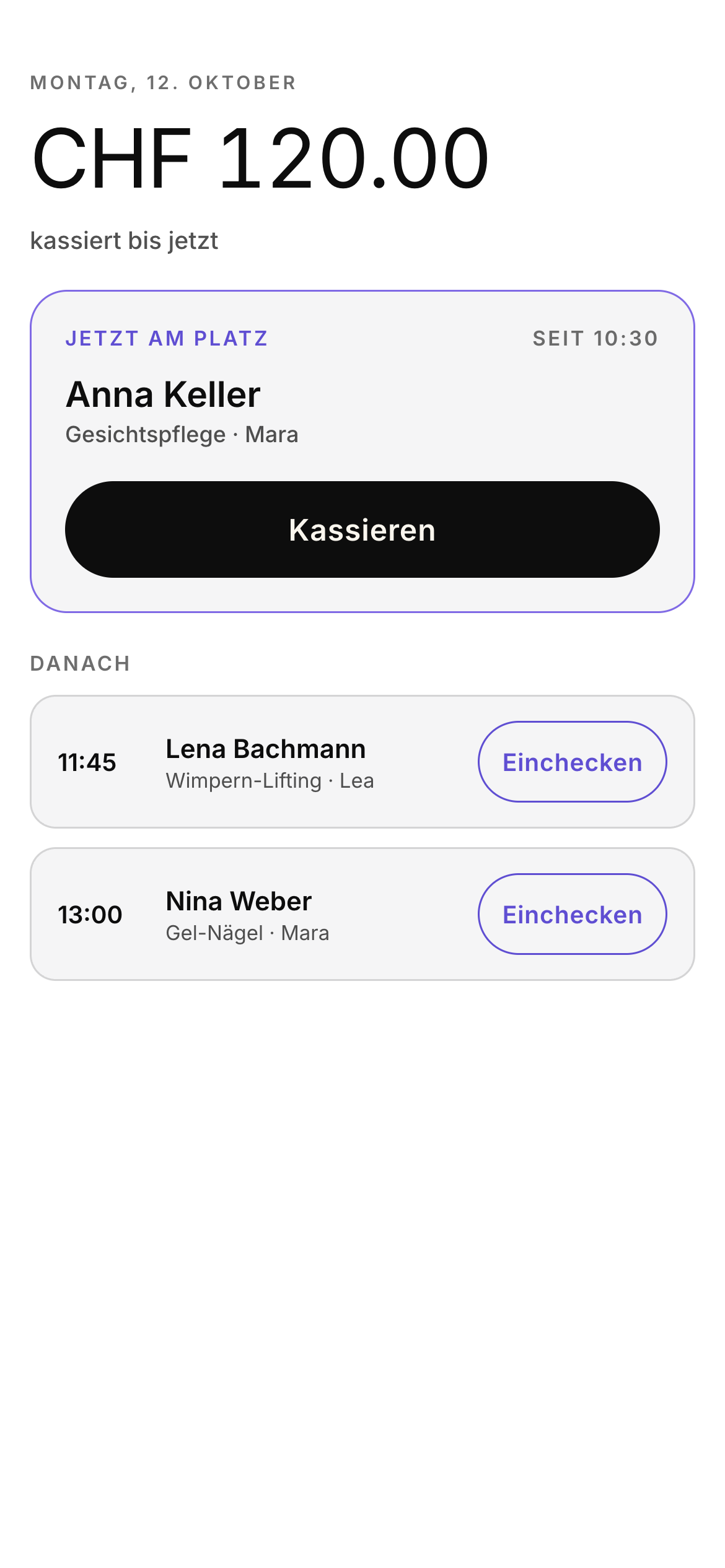 Originale Team-App mit Beispieldaten